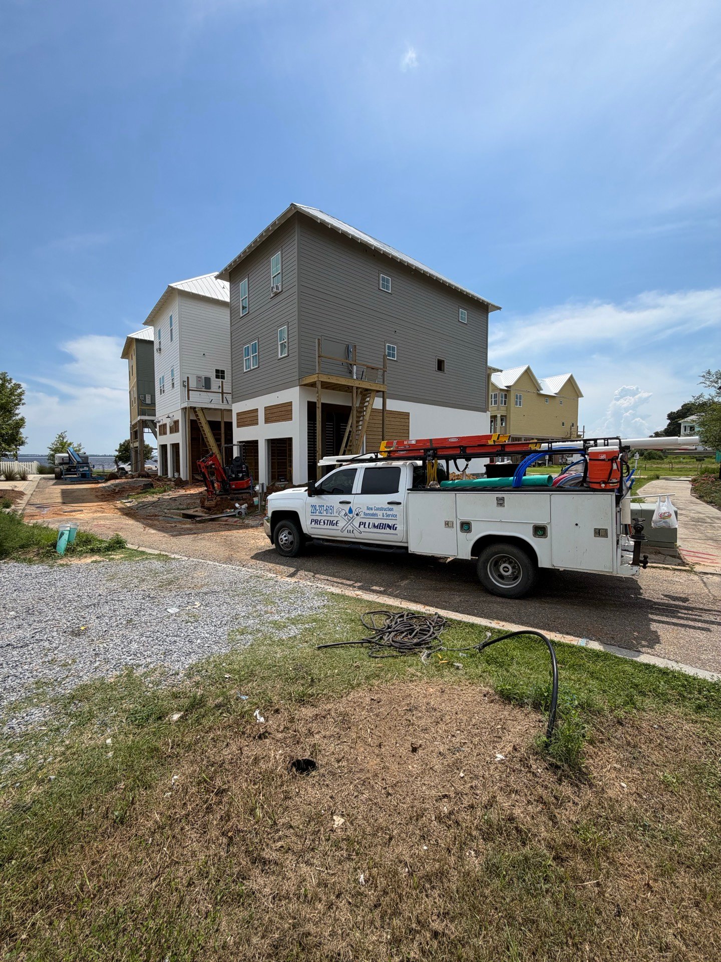 Prestige Plumbing LLC on a new construction jobsite on the Mississippi Gulf Coast